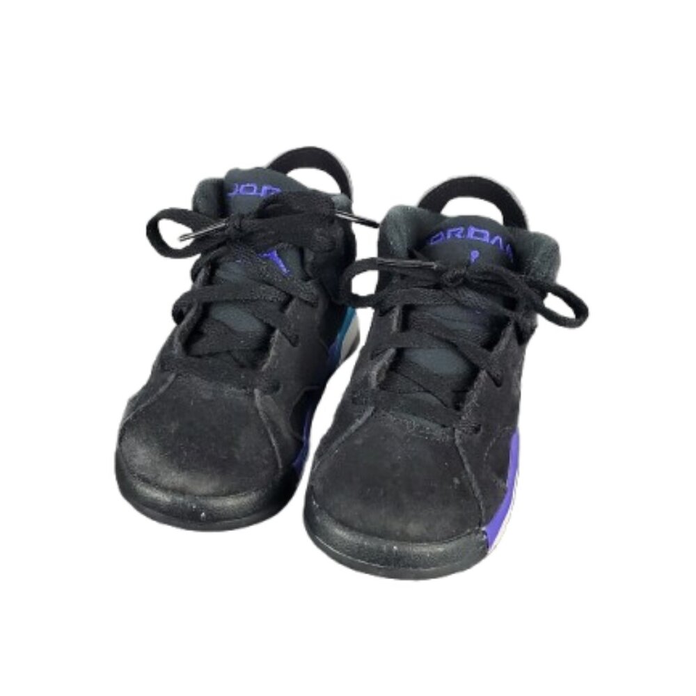Air Jordan 6 retro kids unisex black, purple and blue sneakers size 9c
